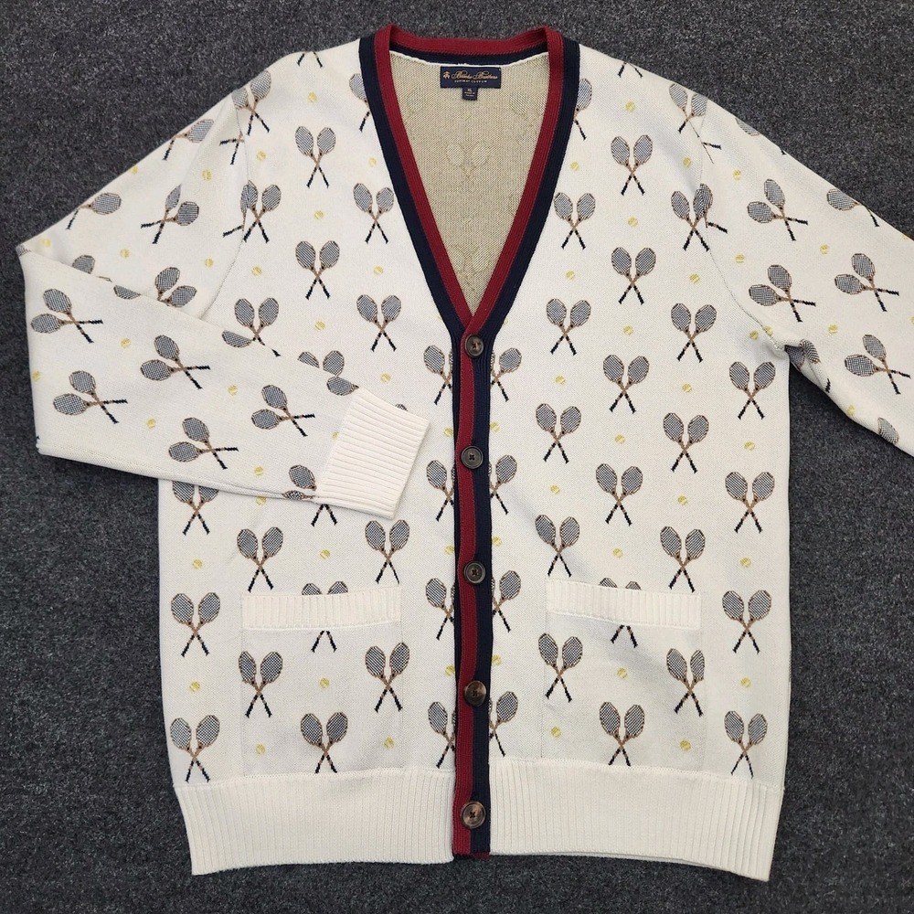Brooks Brothers XL Tennis Racket Cardigan Luxury Sweater Preppy Country Club